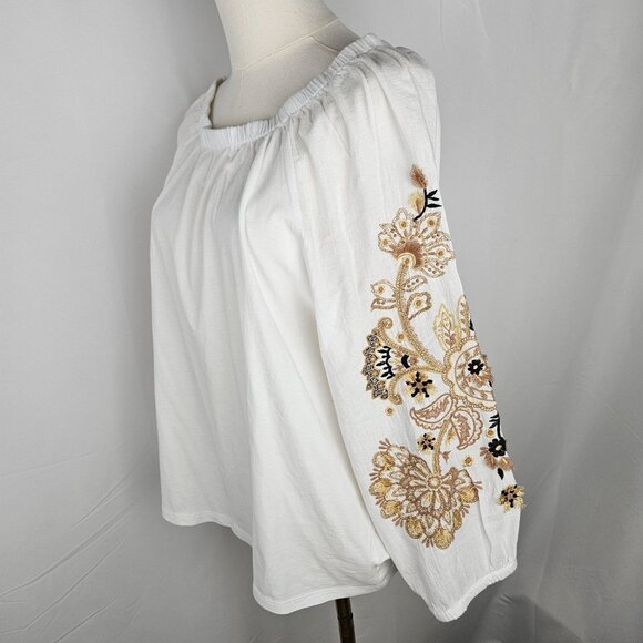 Talbot Blouson 3/4 Sleeve Top Size Large Boho Peasant Embroidered White - Picture 6 of 11